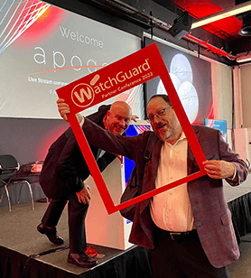 Sean Price & Andrew Young posing with a red polaroid type frame around their faces
