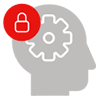 Gray head with red lock and white gear in the brain